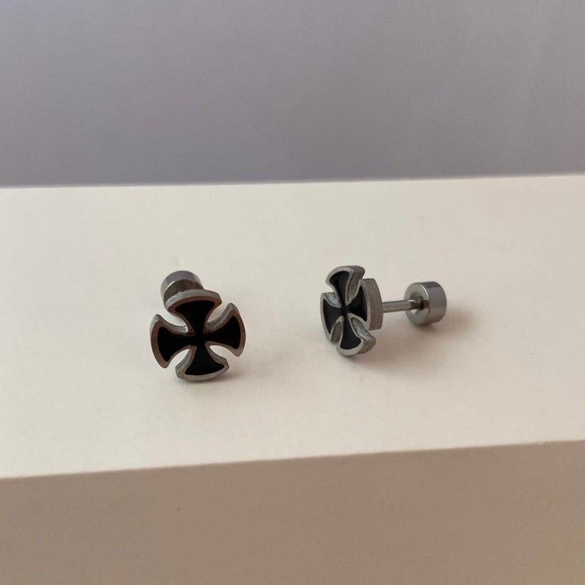 Titanium Steel Cross Stud Earrings for Men Women