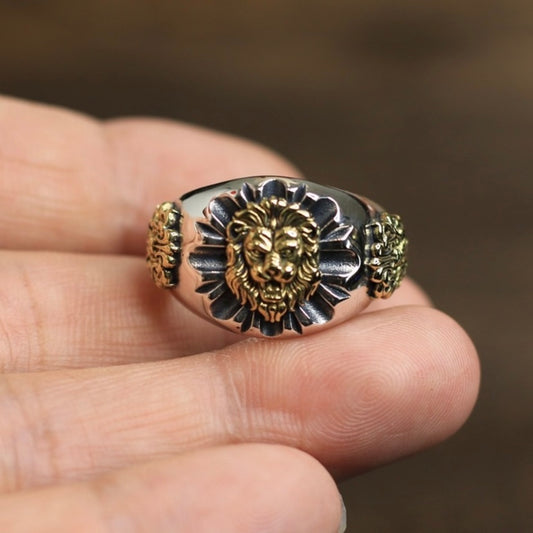 925 Silver Plated Adjustable Lion Head Ring for Men Women,Punk Hip Hop Ring