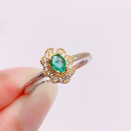 18K White Gold Plated Adjustable Birthstone Green Crystal Emerald Ring for Women