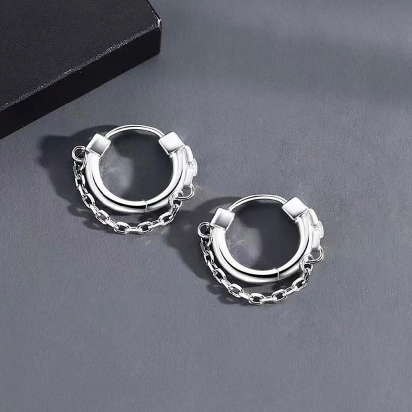 925 Silver Plated Chain Hoop Earrings for Men Women