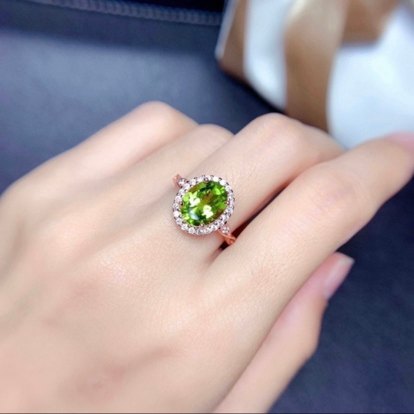 14K Rose Gold Plated Adjustable Birthstone Crystal Green Peridot Ring for Women