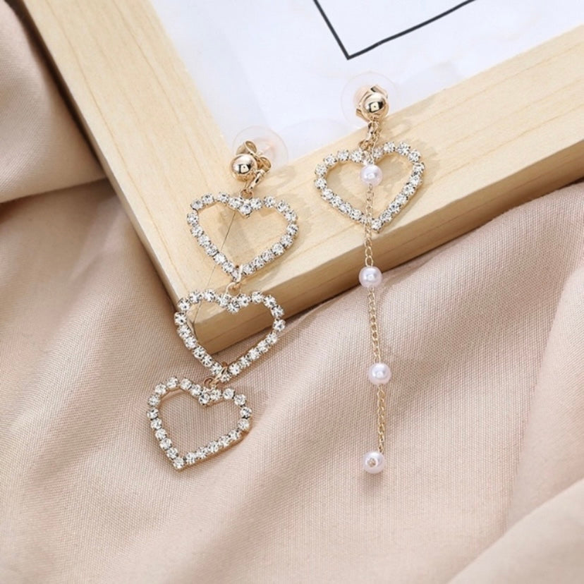 Pearl Love Heart Dangle Drop Earrings for Women