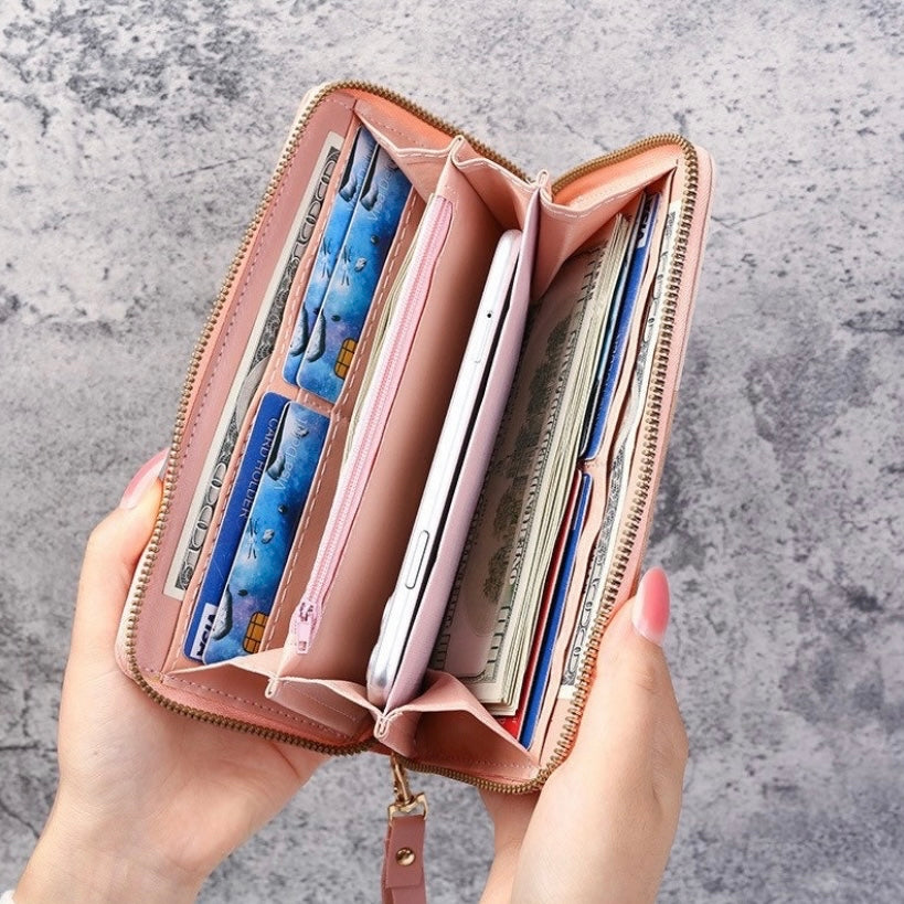 Wallet for Women,Leather Zipper Wallet,Large Capacity Long Wallet Credit Card Clutch Wristlet