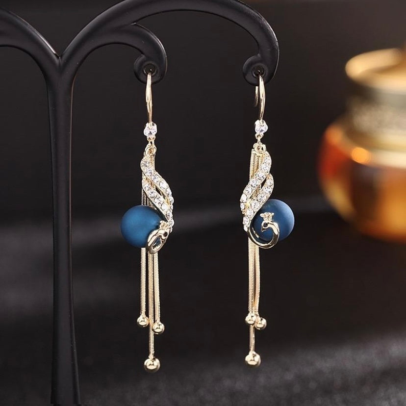 Elegant Peacock Tassel Dangle Drop Earrings for Women