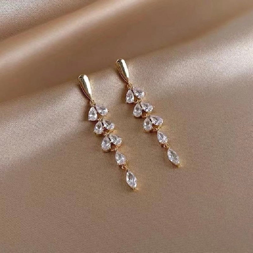 Crystal Leaf Shape Dangle Drop Earrings for Women