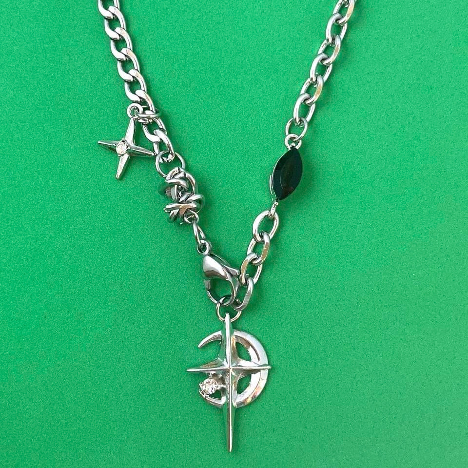 Titanium Steel Star Cross Pendant Necklace for Men Women,Cross Necklace