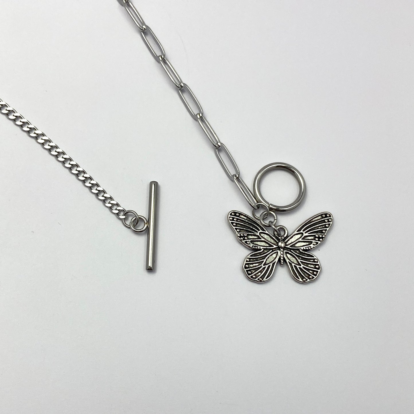 925 Silver Plated Butterfly Pendant Necklace for Men Women,Unisex Necklace