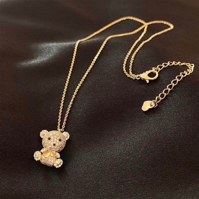 18K Gold Plated Cute Teddy Bear Pendant Necklace for Women