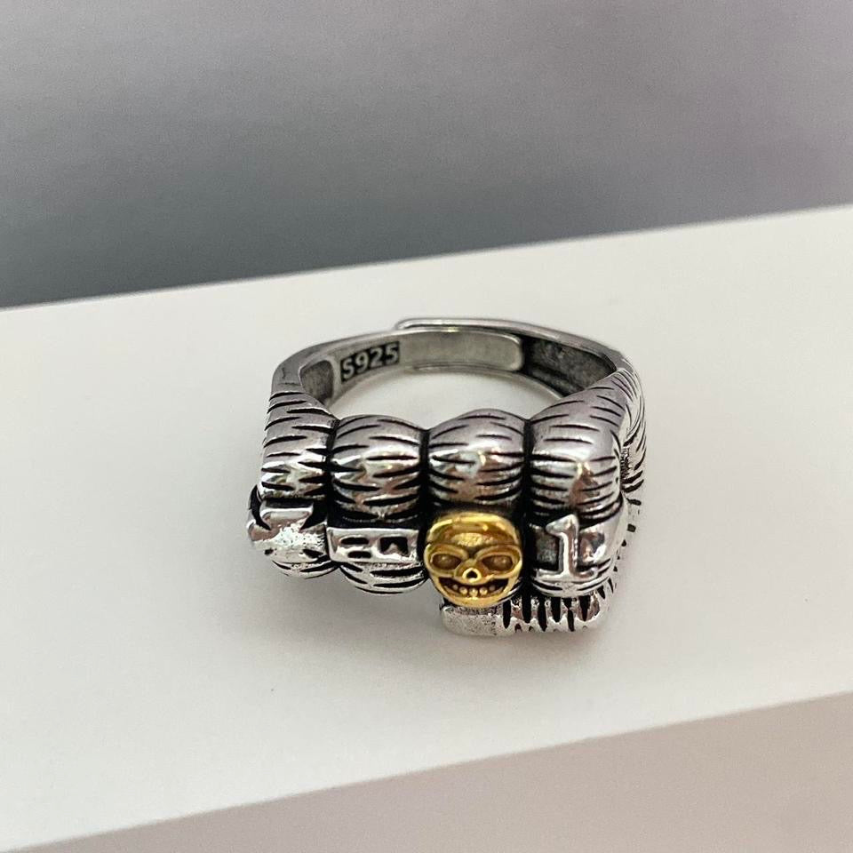 925 Silver Plated Adjustable Fist Skull Ring for Men Women,Punk Hip Hop Ring