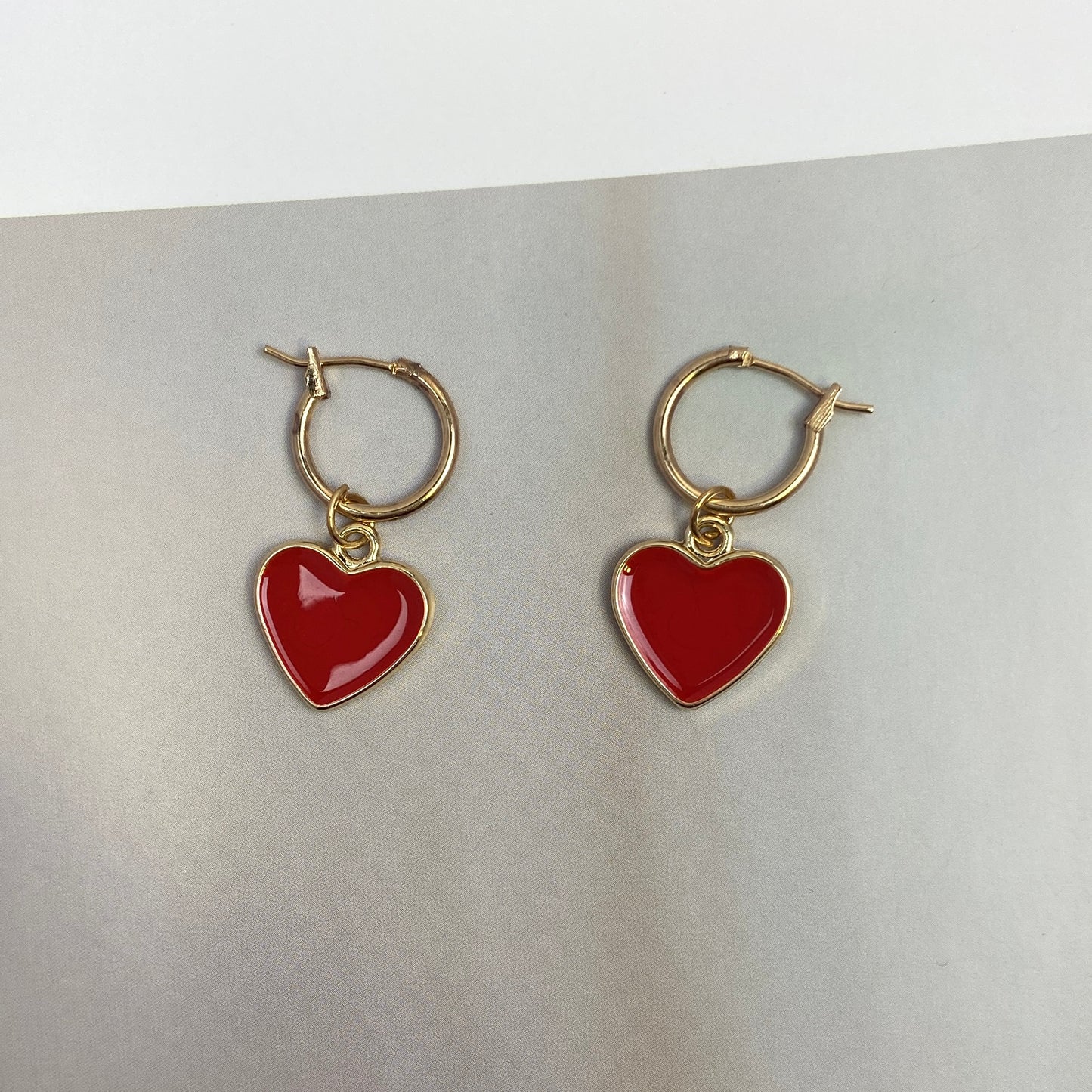 18K Gold Plated Red Heart Dangle Drop Earrings for Women