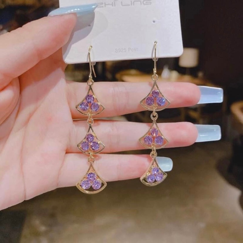 Women's Purple Crystal Long Dangle Drop Earrings