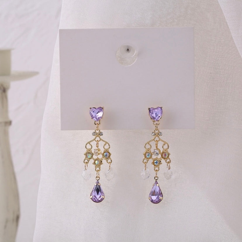Elegant Purple Crystal Dangle Drop Earrings for Women