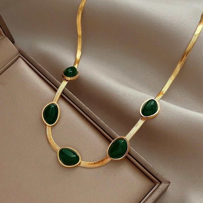 18K Gold Plated Emerald Chain Necklace for Women,Luxury Emerald Necklace