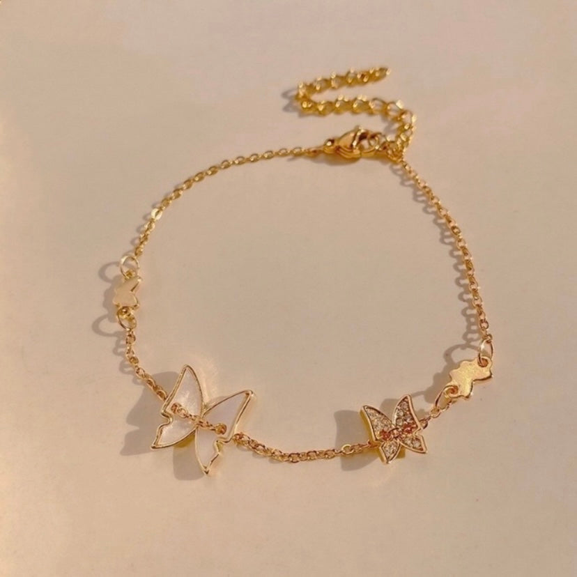 14K Gold Plated Butterfly Charm Bracelet for Women