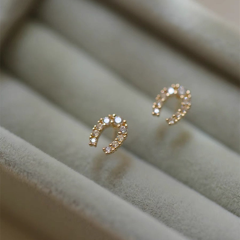 CZ Tiny Horseshoe Stud Earrings for Women