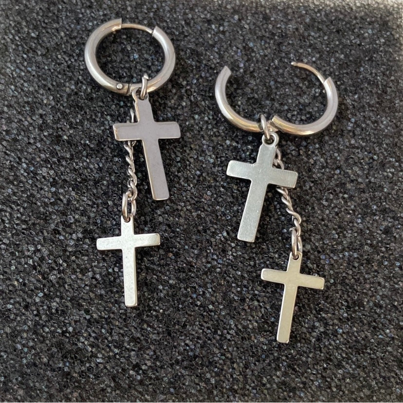 Stainless Steel Cross Dangle Drop Earrings for Men Women