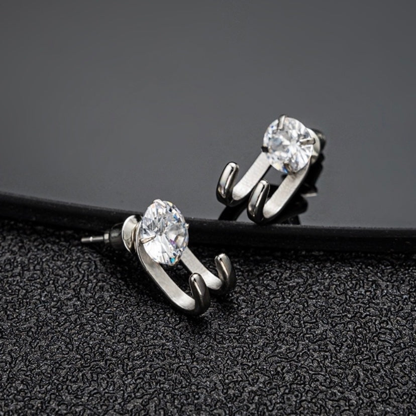 925 Silver Plated CZ Cubic Zirconia Stud Earrings for Men Women