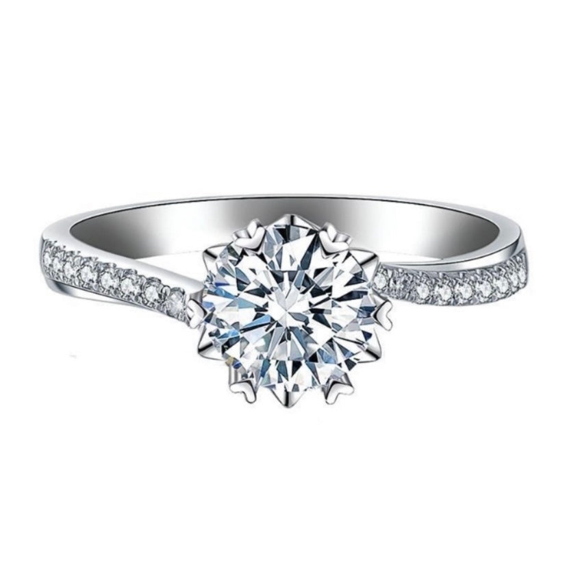 18K White Gold Plated Adjustable 1 CT CZ Diamond Wedding Ring for Women