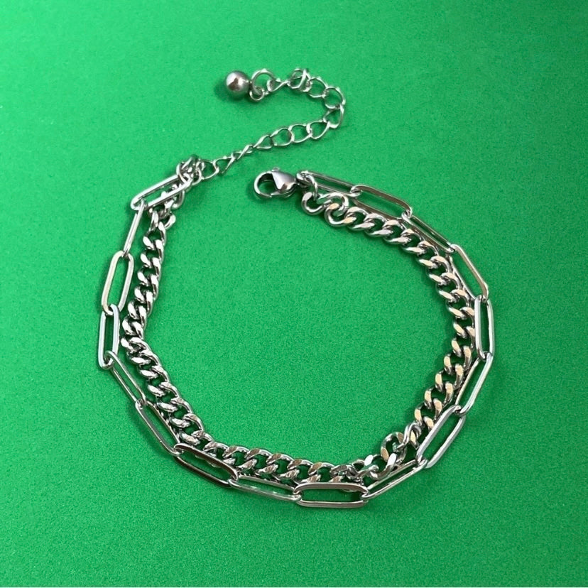 Double Layer Titanium Steel Link Chain Bracelet for Men Women