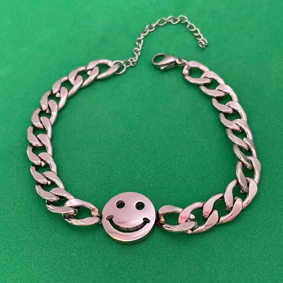 Titanium Steel Smiley Face Charm Bracelet for Men Women,Smiley Face Bracelet