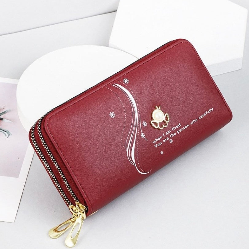 Wallet for Women,Fashion Double Zipper Wallet,Large Capacity Long Wallet Credit Card Coin Purse Clutch Wristlet