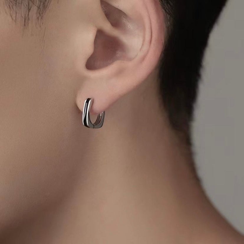 925 Silver Plated Geometry Hoop Earrings for Men Women