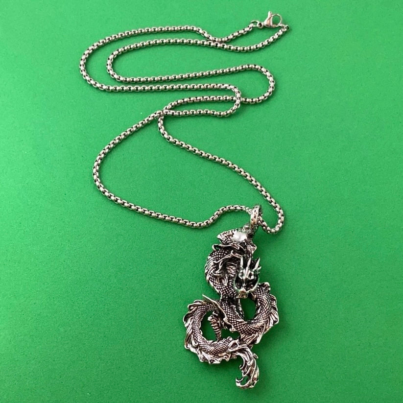Titanium Steel Dragon Pendant Necklace for Men Women,Unisex Hip Hop Necklace