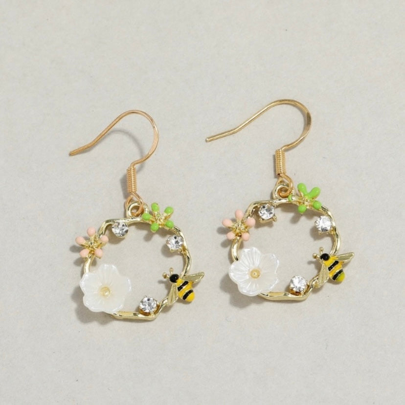 Bee Flower Dangle Drop Earrings for Women,Bee Earrings,Flower Earrings
