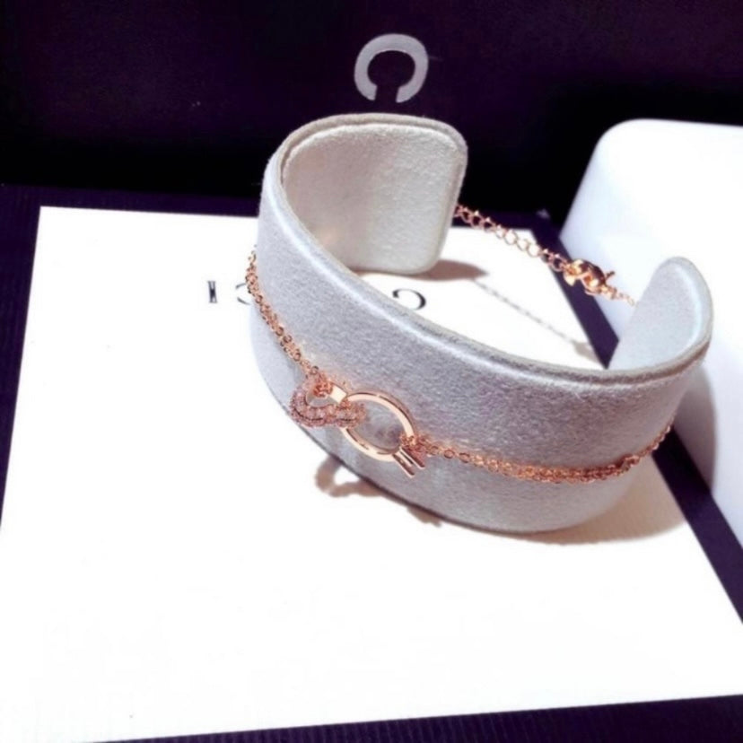 14K Rose Gold Plated Heart Ring Charm Bracelet for Women