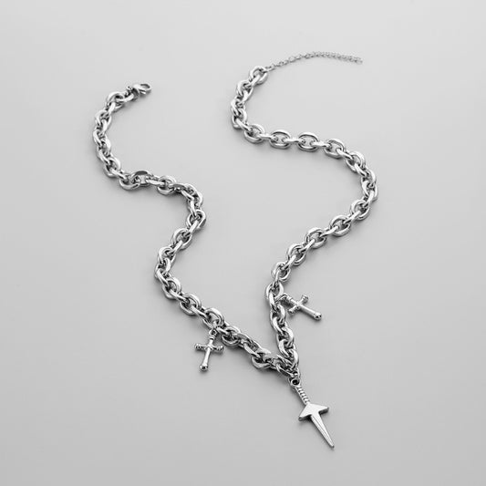 Titanium Steel Cross Dagger Pendant Necklace for Men Women,Punk Hip Hop Necklace