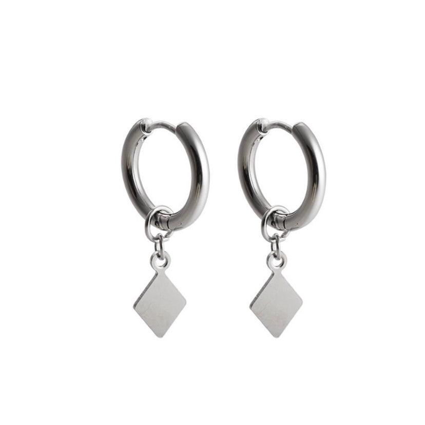 Titanium Steel Geometry Square Dangle Drop Earrings for Men Women