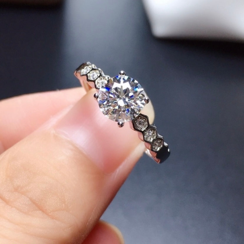 925 Silver Plated Adjustable 1 CT Cubic Zirconia CZ Diamond Wedding Ring