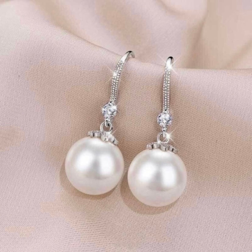 Elegant White Pearl Dangle Drop Earrings for Women