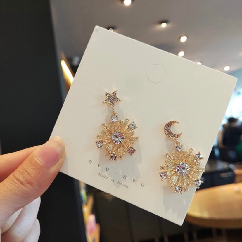 Moon Star Snowflake Dangle Drop Earrings for Women