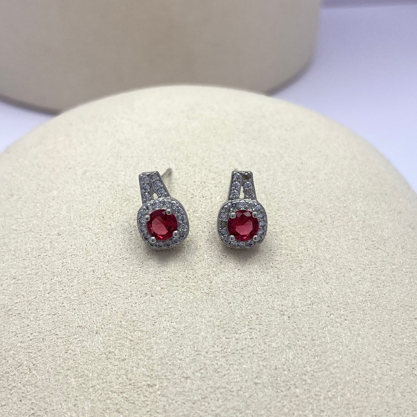 18K White Gold Plated Ruby Stud Earrings for Women