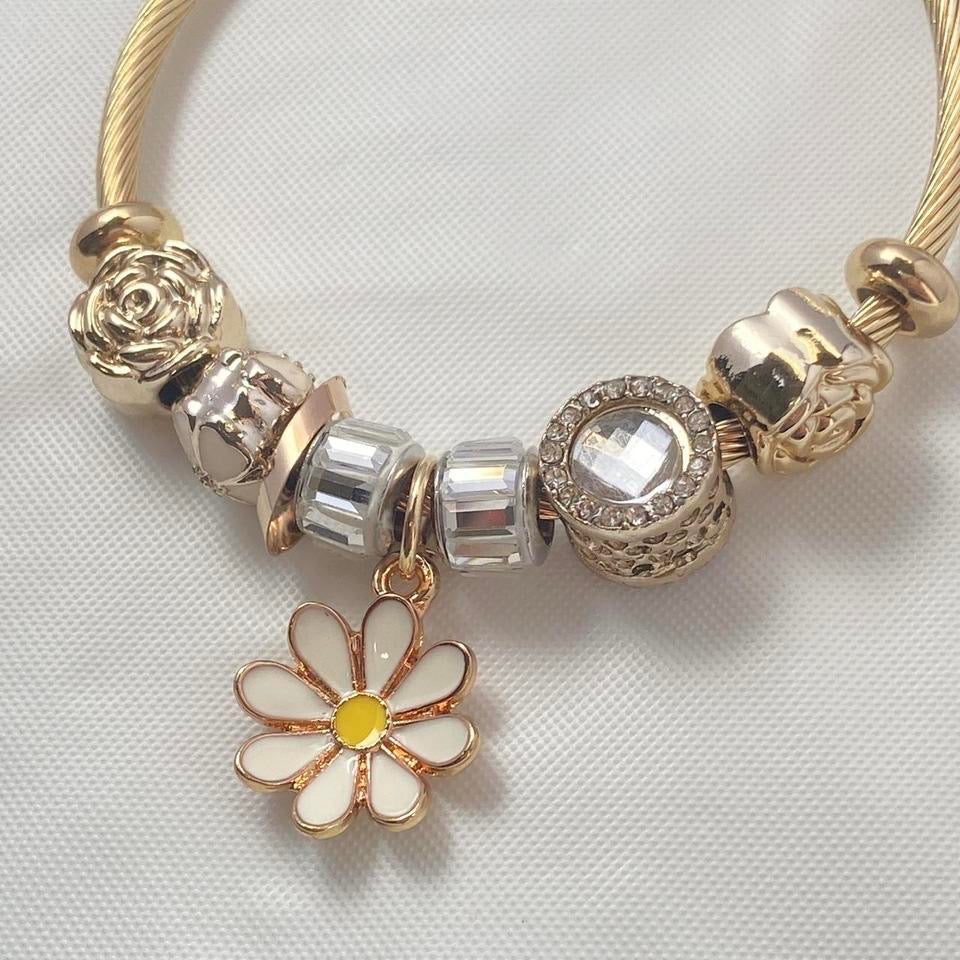 18K Gold Plated Flower Charm Bracelet for Women
