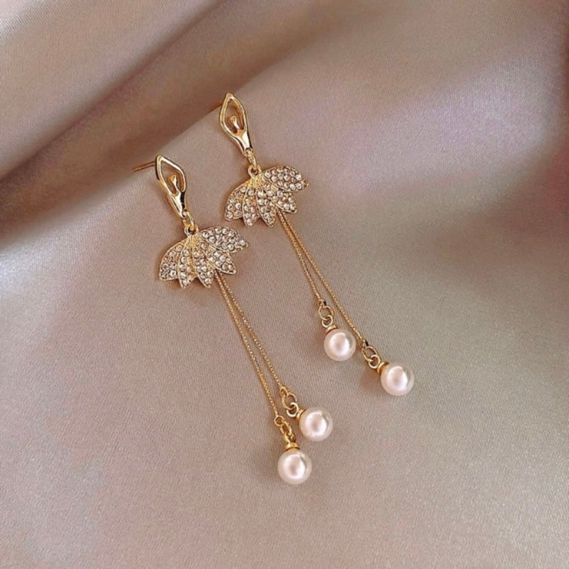 White Pearl Dangle Drop Earrings for Women