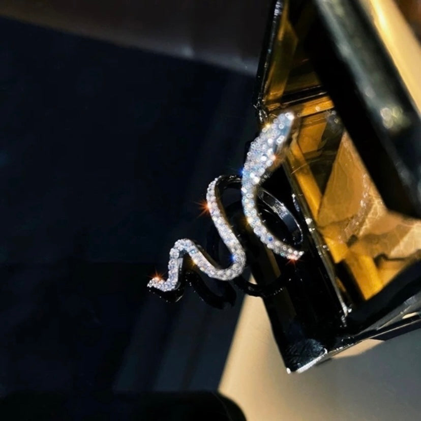 18K White Gold Plated Adjustable Rhinestones Snake Ring for Women