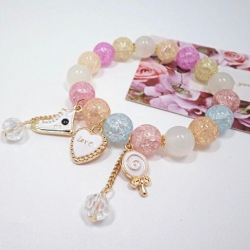 Crystal Love Heart Charm Stretch Bracelet for Women