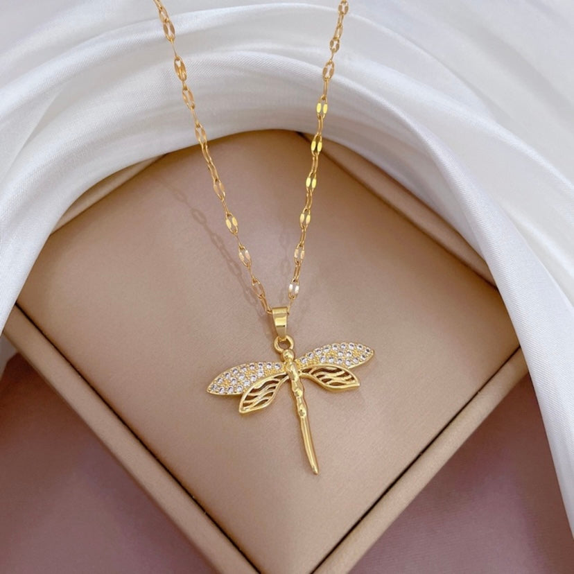 18K Gold Plated Dragonfly Pendant Necklace for Women,Dragonfly Necklace