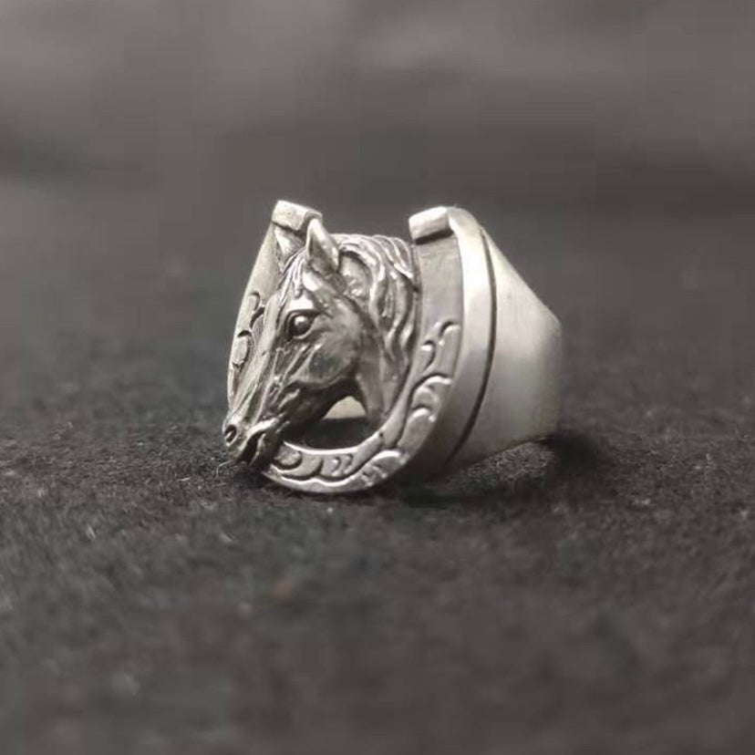 925 Silver Plated Adjustable Horse Ring for Men Women,Punk Hip Hop Ring