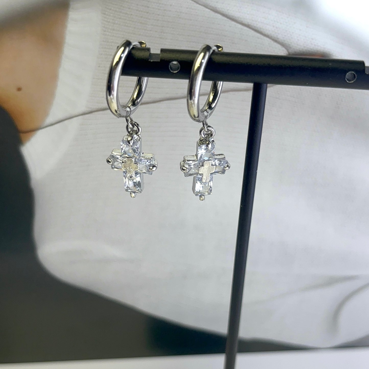 Titanium Steel Cross Dangle Drop Earrings for Men Women,Cross Earrings