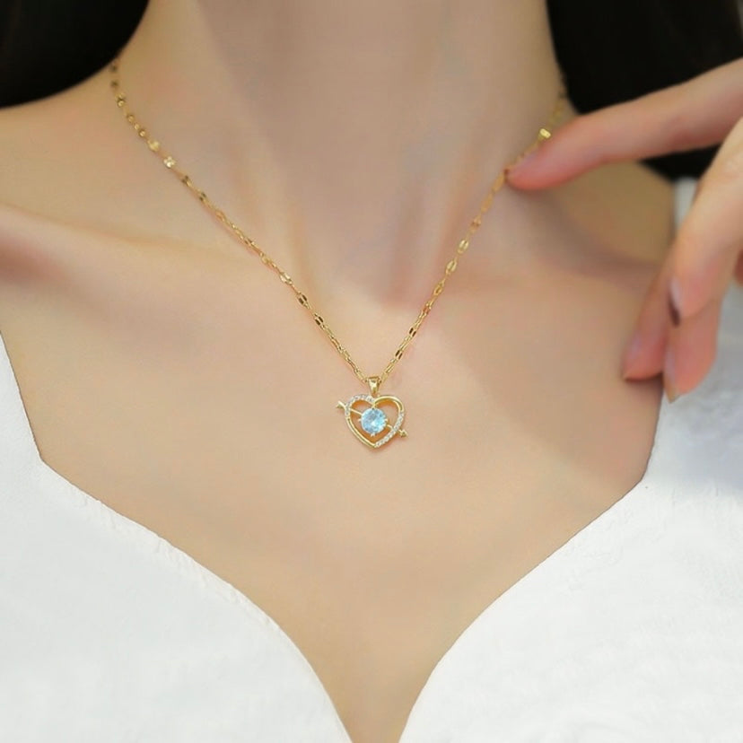 18K Gold Plated CZ Cubic Zirconia Love Heart Pendant Necklace for Women