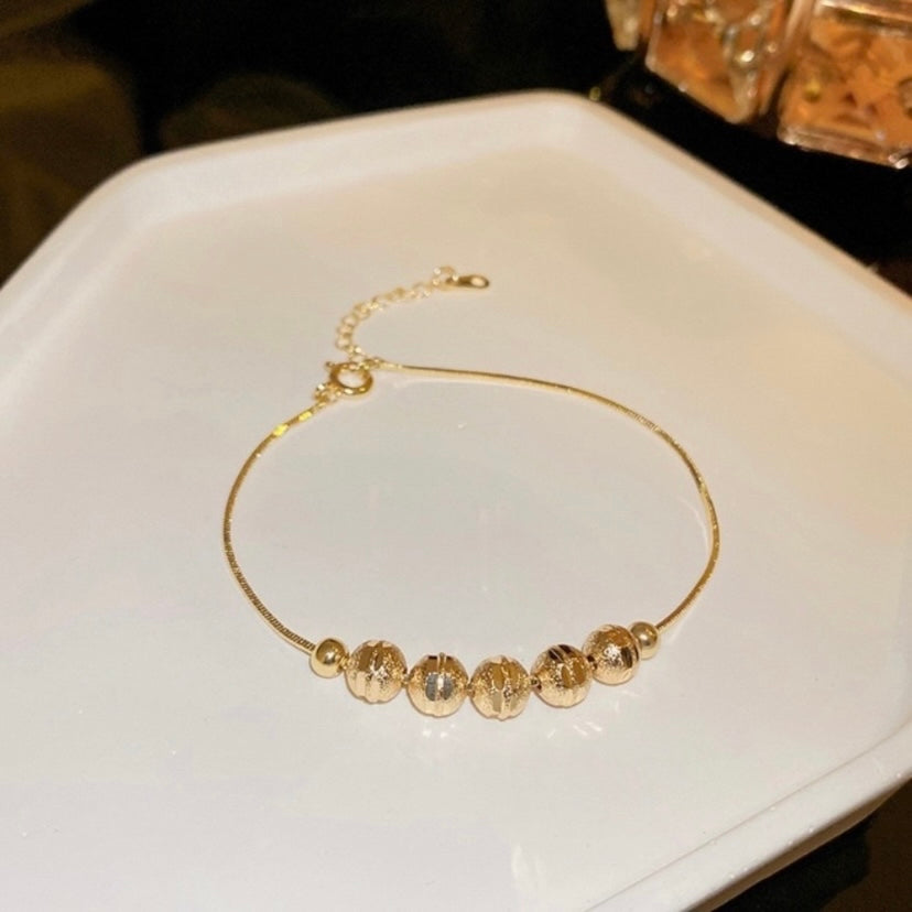 18K Gold Plated Adjustable Gold Ball Bead Chain Bracelet for Women