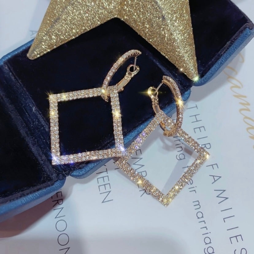 Women's CZ Diamond Geometric Square Dangle Drop Earrings