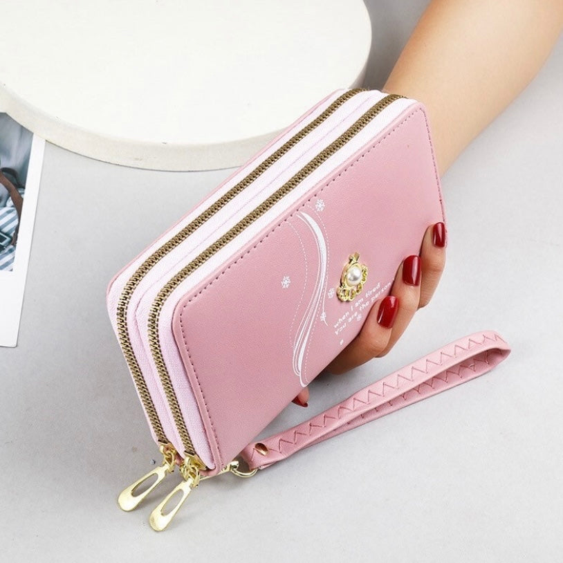 Wallet for Women,Fashion Double Zipper Wallet,Large Capacity Long Wallet Credit Card Coin Purse Clutch Wristlet