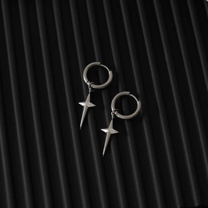 925 Silver Plated Cross Star Dangle Drop Earrings for Men Women