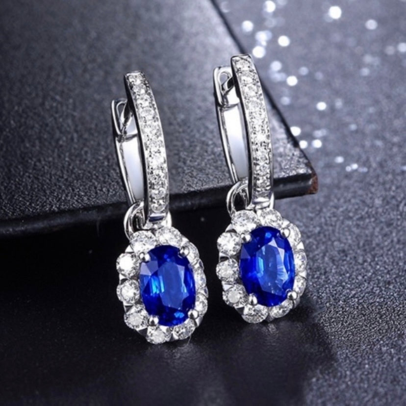 18K White Gold Plated Artificial Sapphire Dangle Drop Earrings for Women