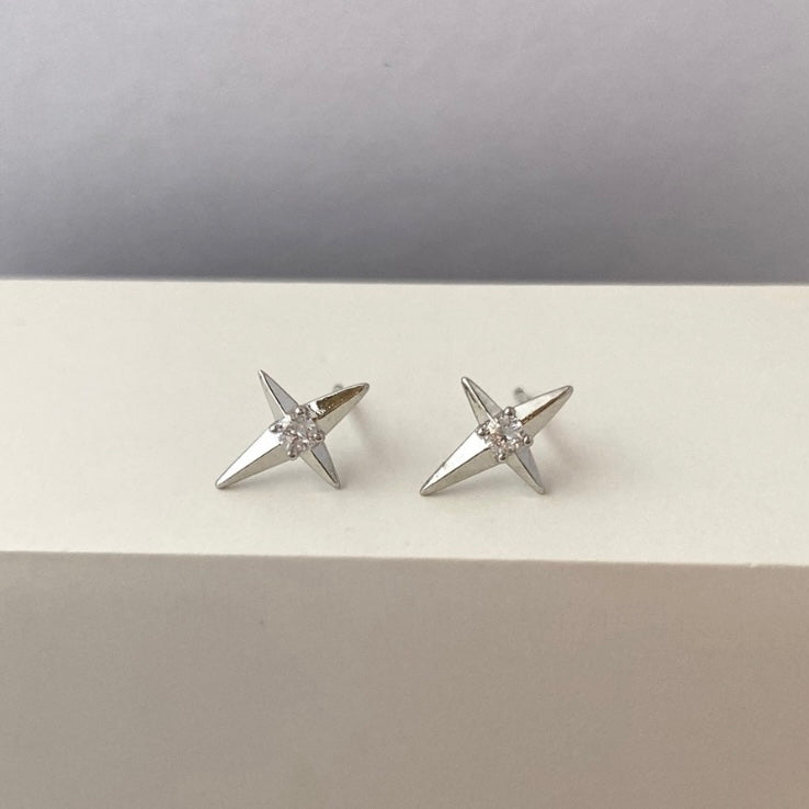 925 Silver Plated CZ Star Stud Earrings for Men Women