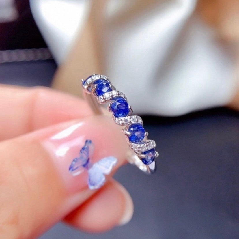 18K White Gold Plated Adjustable Blue Crystsl Sapphire Ring for Women